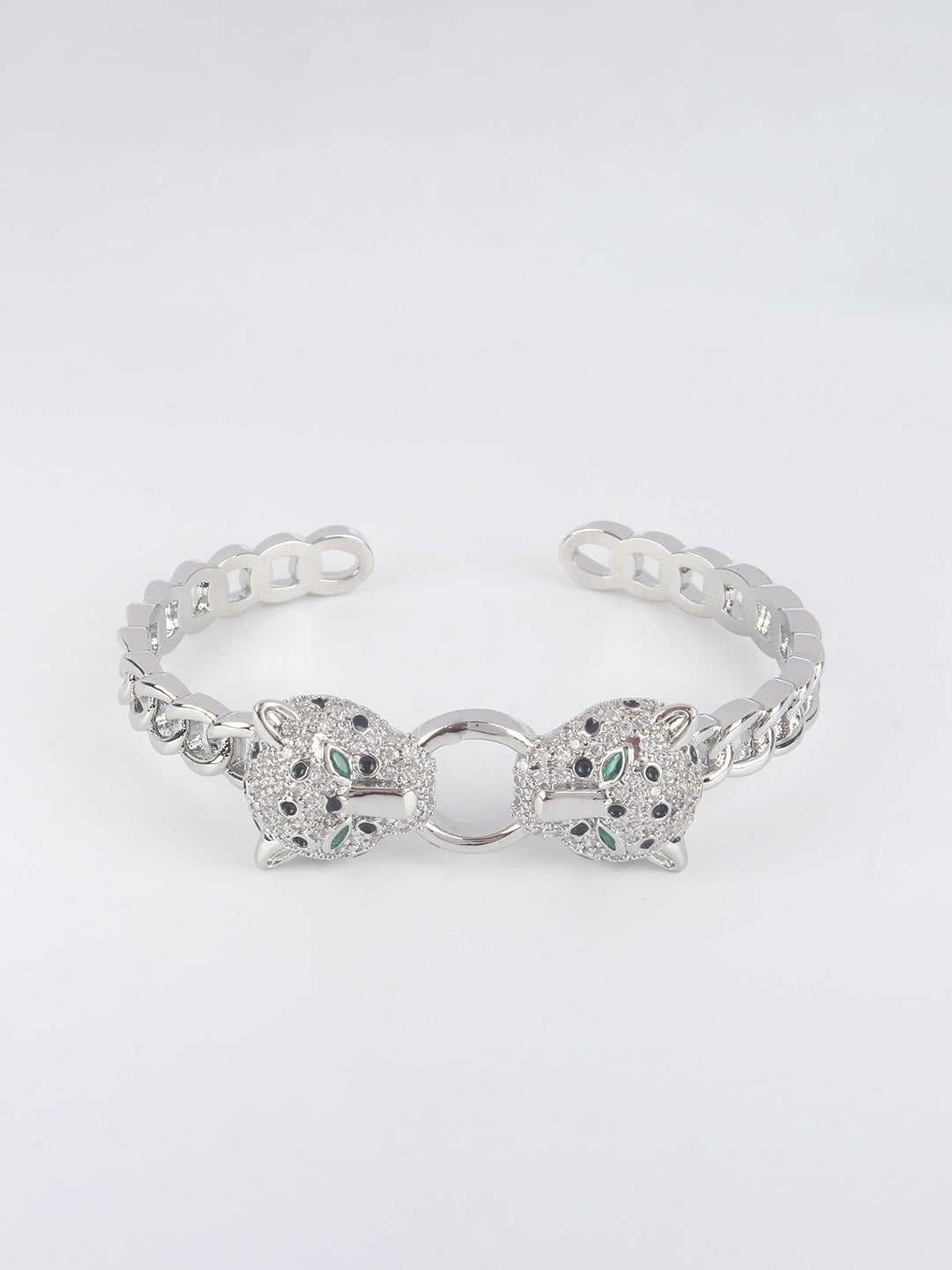 Silver-Plated Silver & Transparent Cubic Zirconia Studded Bangle-Style Brass Slip-On Bracelet