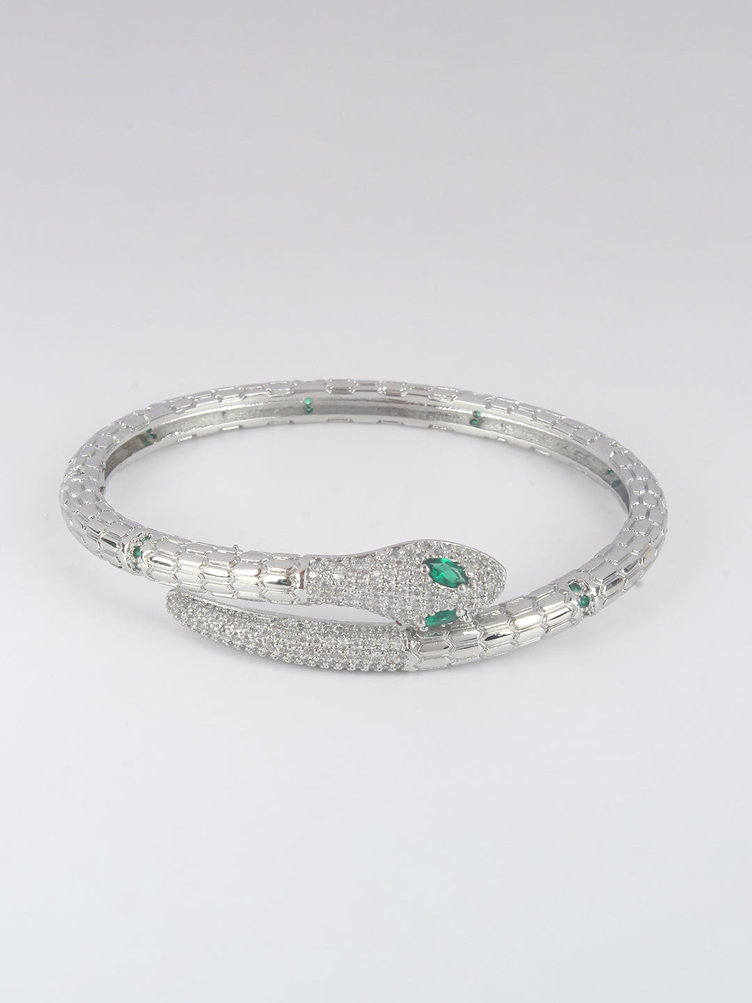 Silver-Plated Silver & Transparent Cubic Zirconia Studded Bangle-Style Brass Slip-On Bracelet