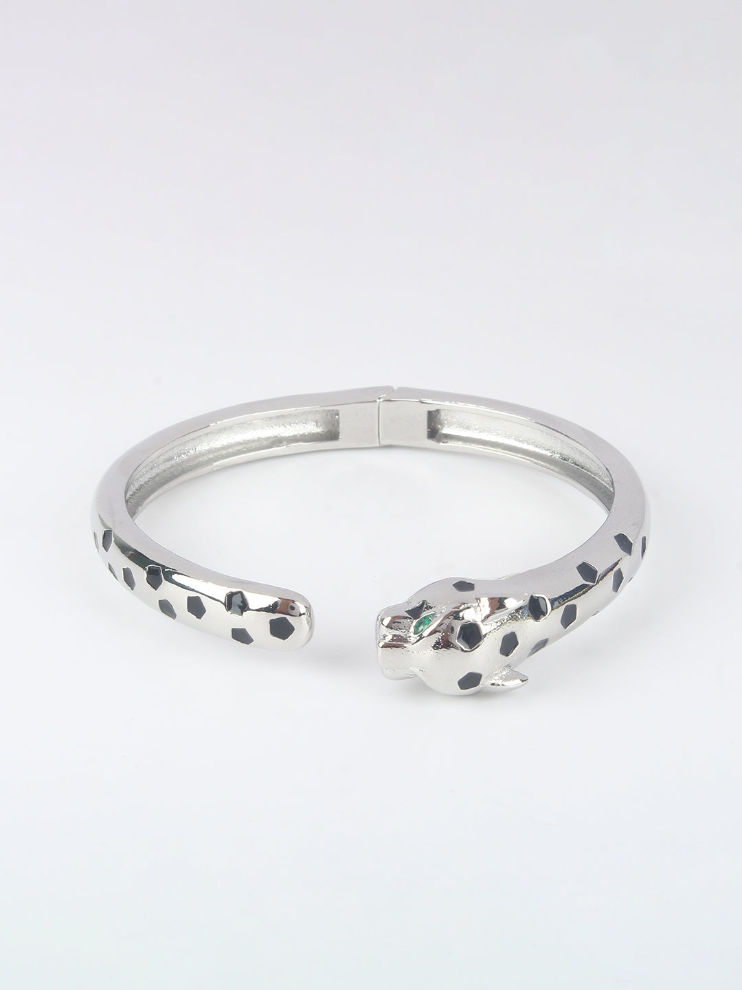 Silver-Plated Silver & Transparent Cubic Zirconia Studded Bangle-Style Brass Slip-On Bracelet