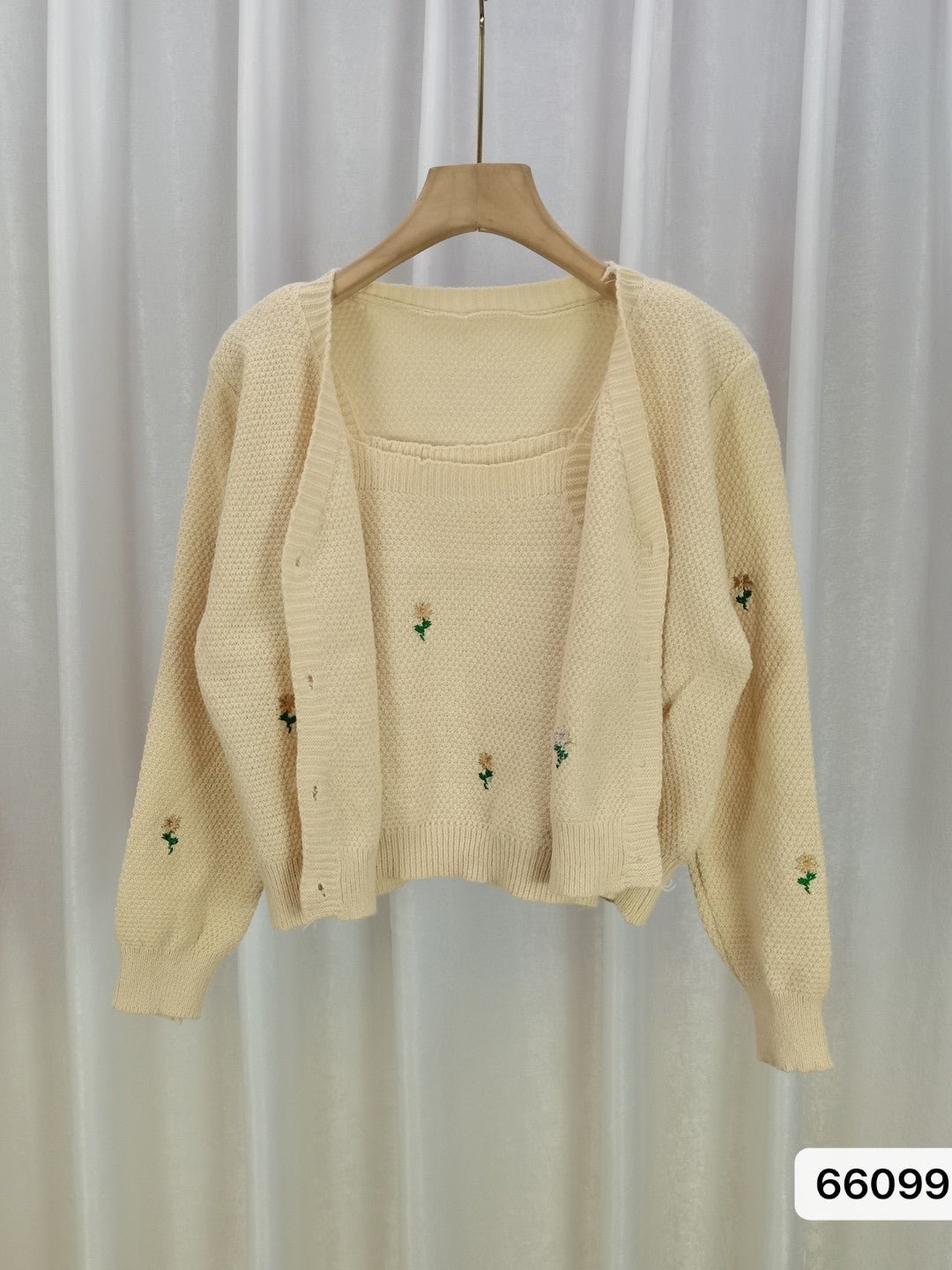 Yellow Acrylic V-Neck Long Sleeves Abstract Top