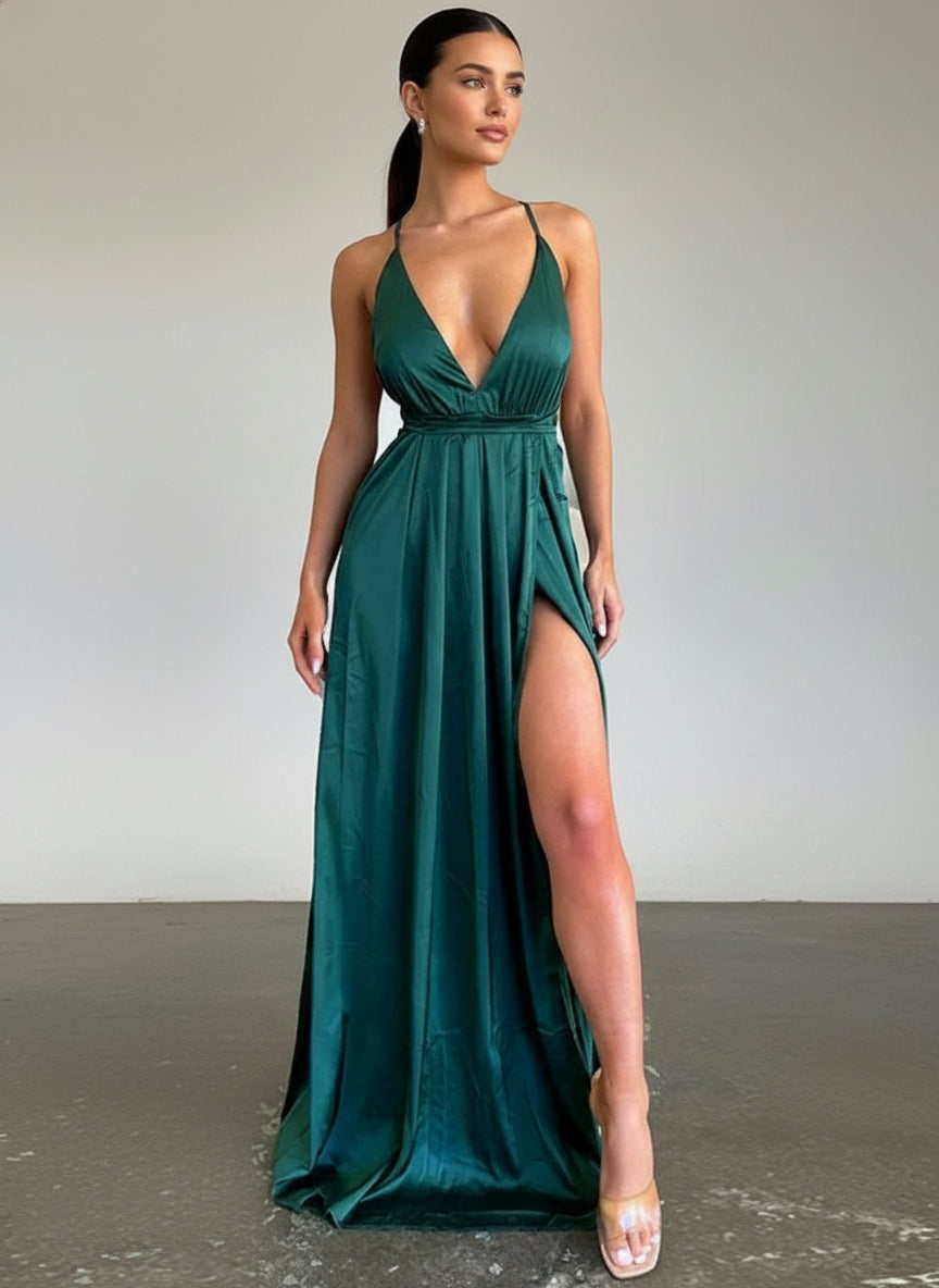 Green A-Line Maxi Dress