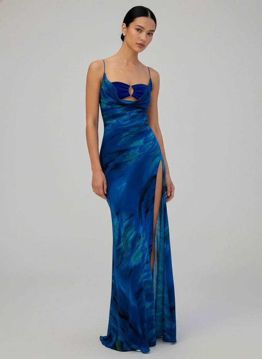 Blue Print A-Line Maxi Dress