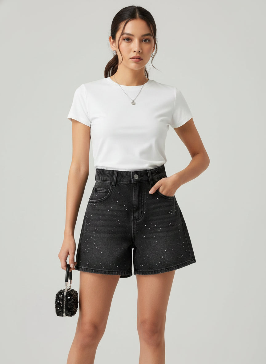 Black Printed Shorts