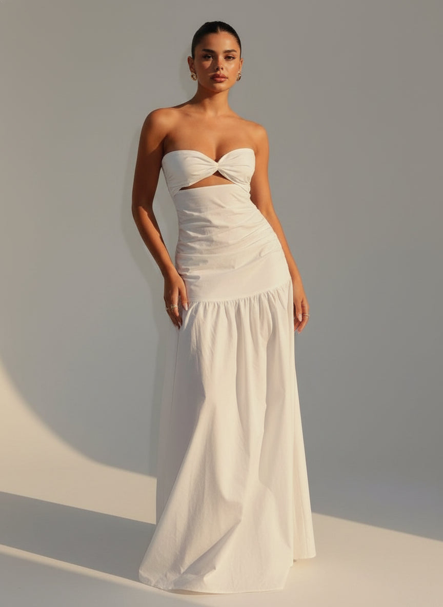 White Off-Shoulder A-Line Maxi Dress