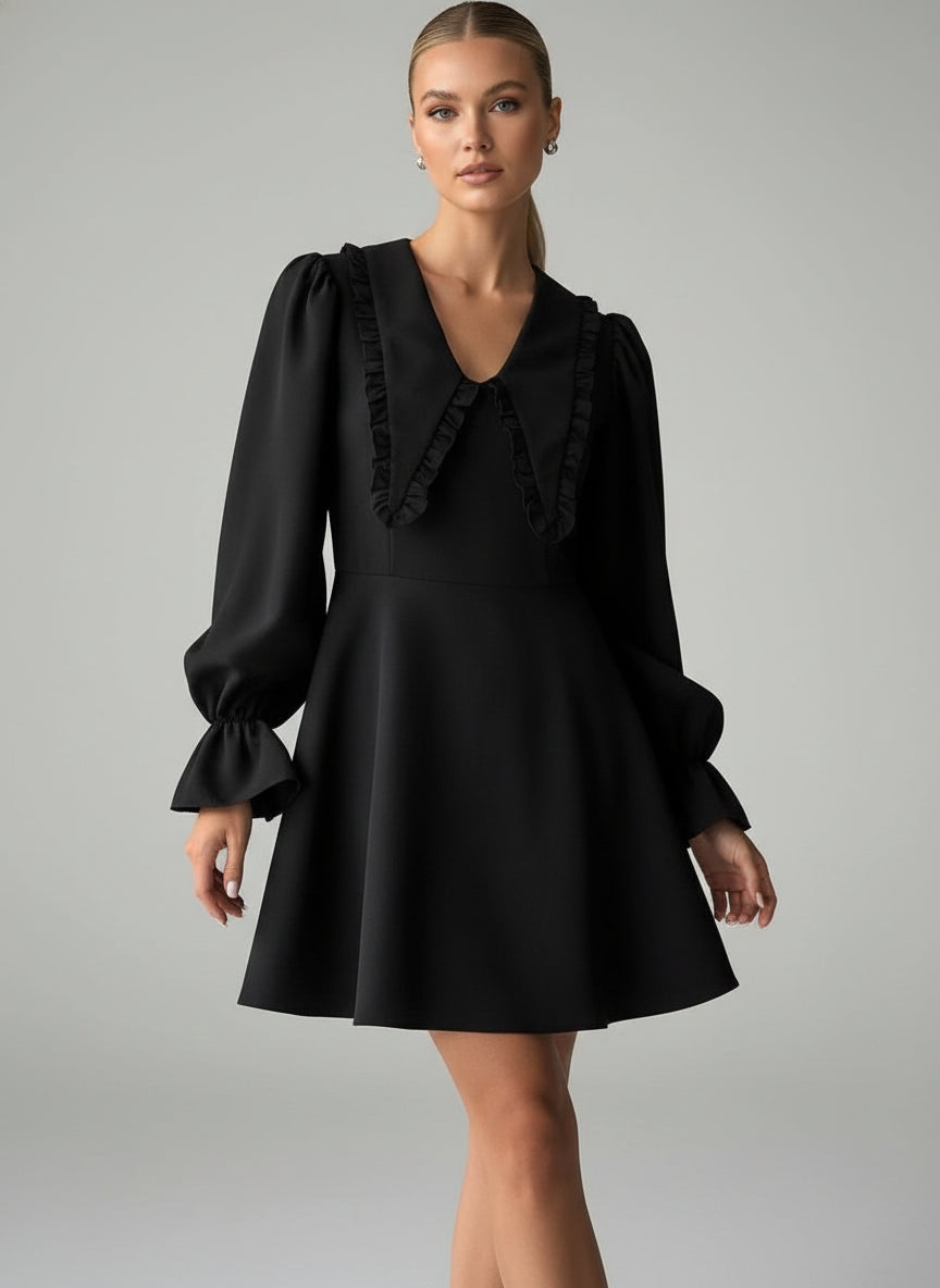 Black Puff Sleeve A-Line Dress