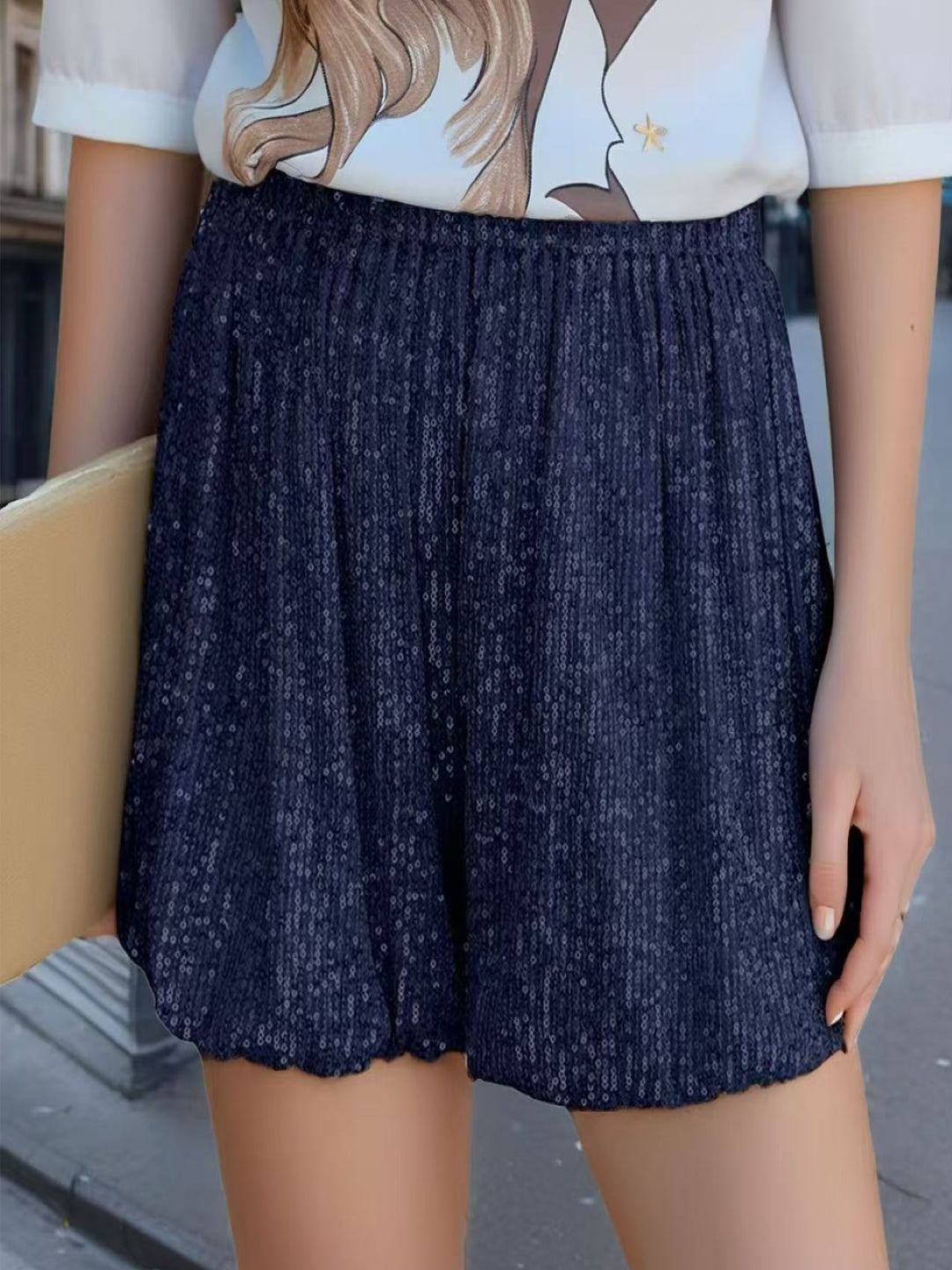 Navy Blue Solid Regular Fit Above Knee Polyester Shorts