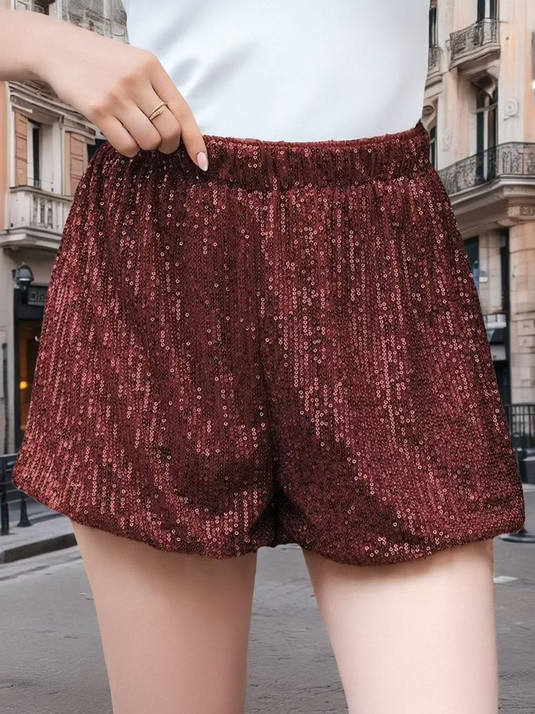 Red Solid Regular Fit Above Knee Polyester Shorts