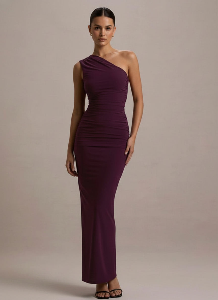 Purple One Shoulder Bodycon Maxi Dress