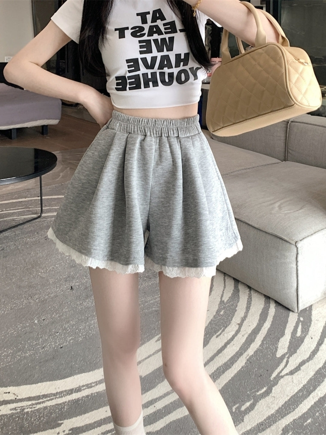 Grey Solid Regular Fit Above Knee Polyester Shorts