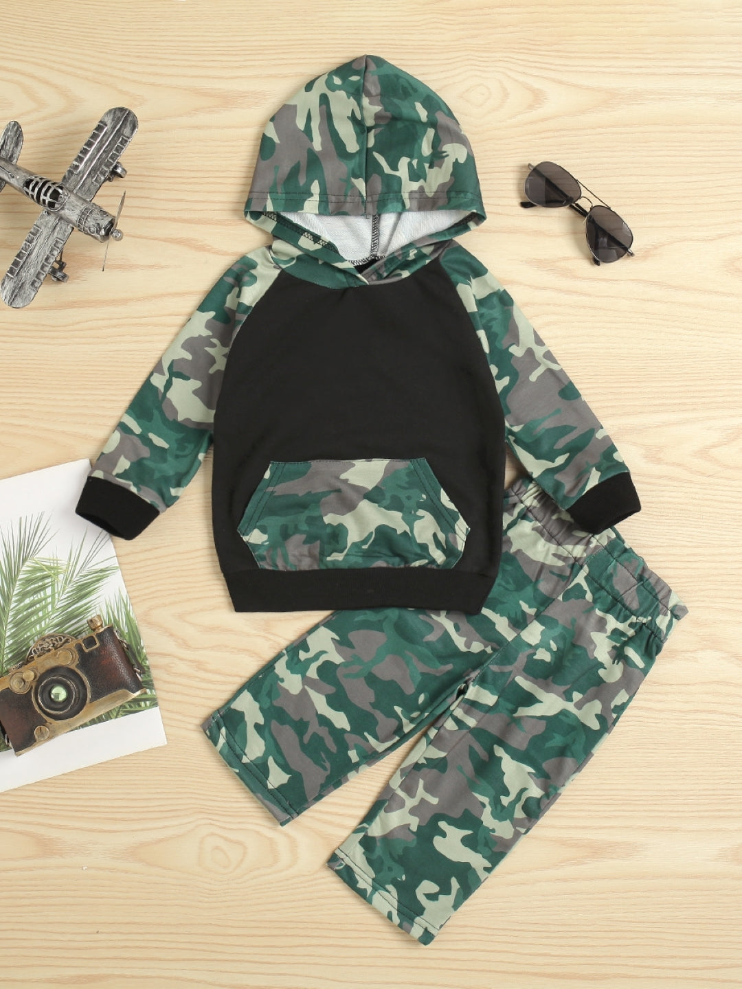 Green Hood Long Sleeves Pure Cotton Top & Trousers Set