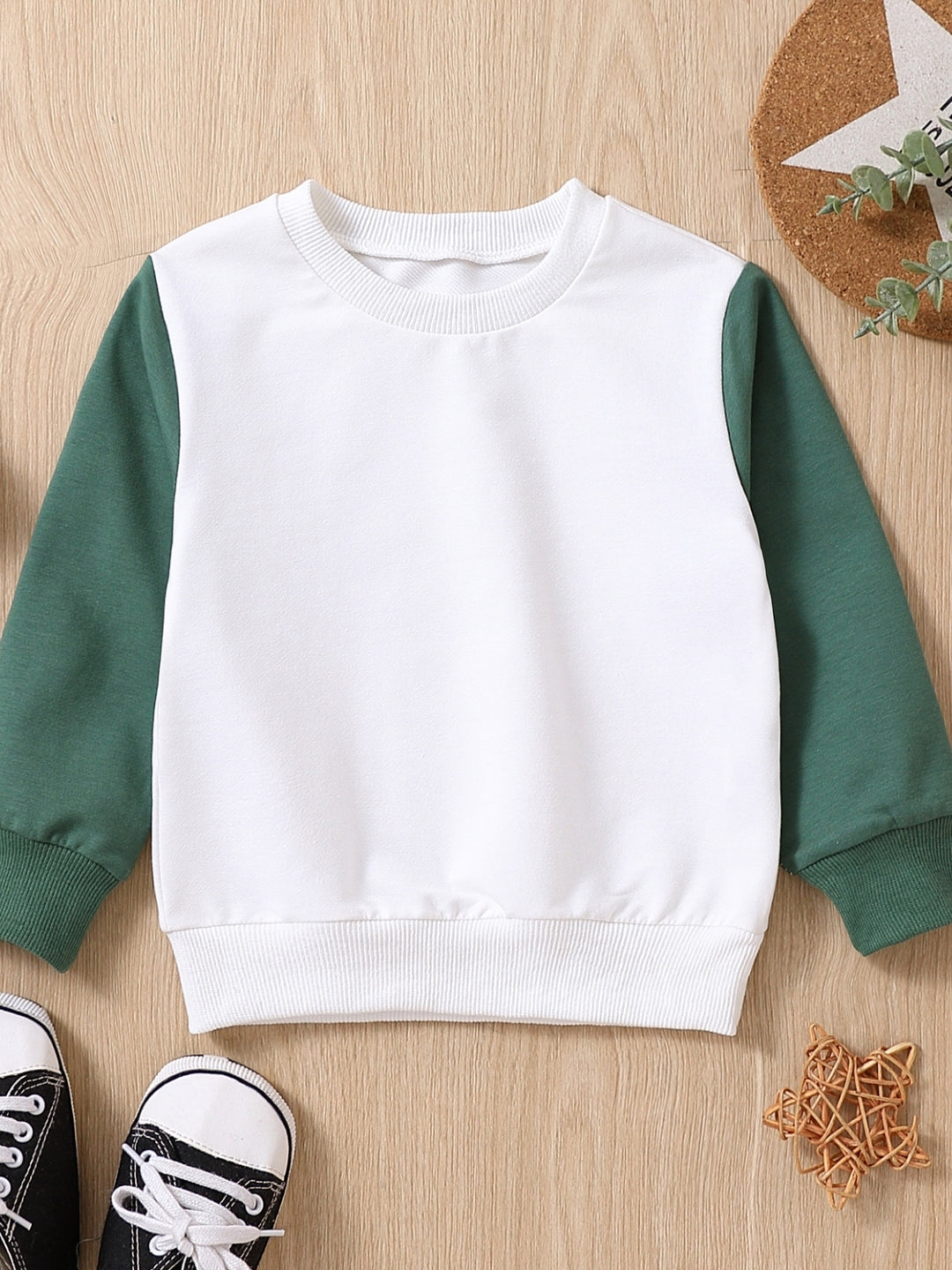 Green Round Neck Long Sleeves Printed Cotton Sweatshirt