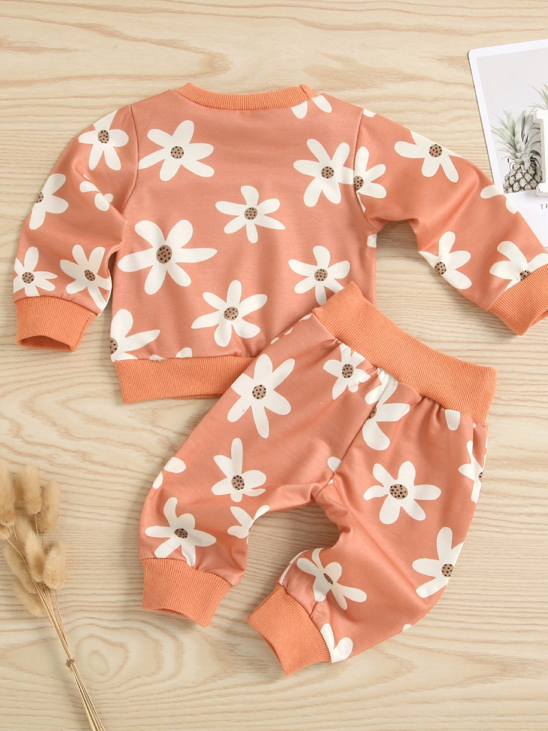 Orange Round Neck Long Sleeves Pure Cotton Top & Trousers Set