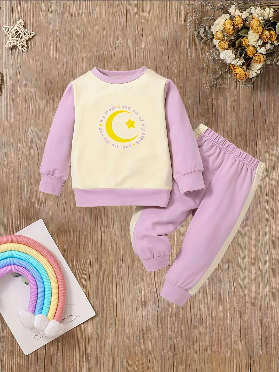 Purple Round Neck Long Sleeves Pure Cotton Top & Trousers Set