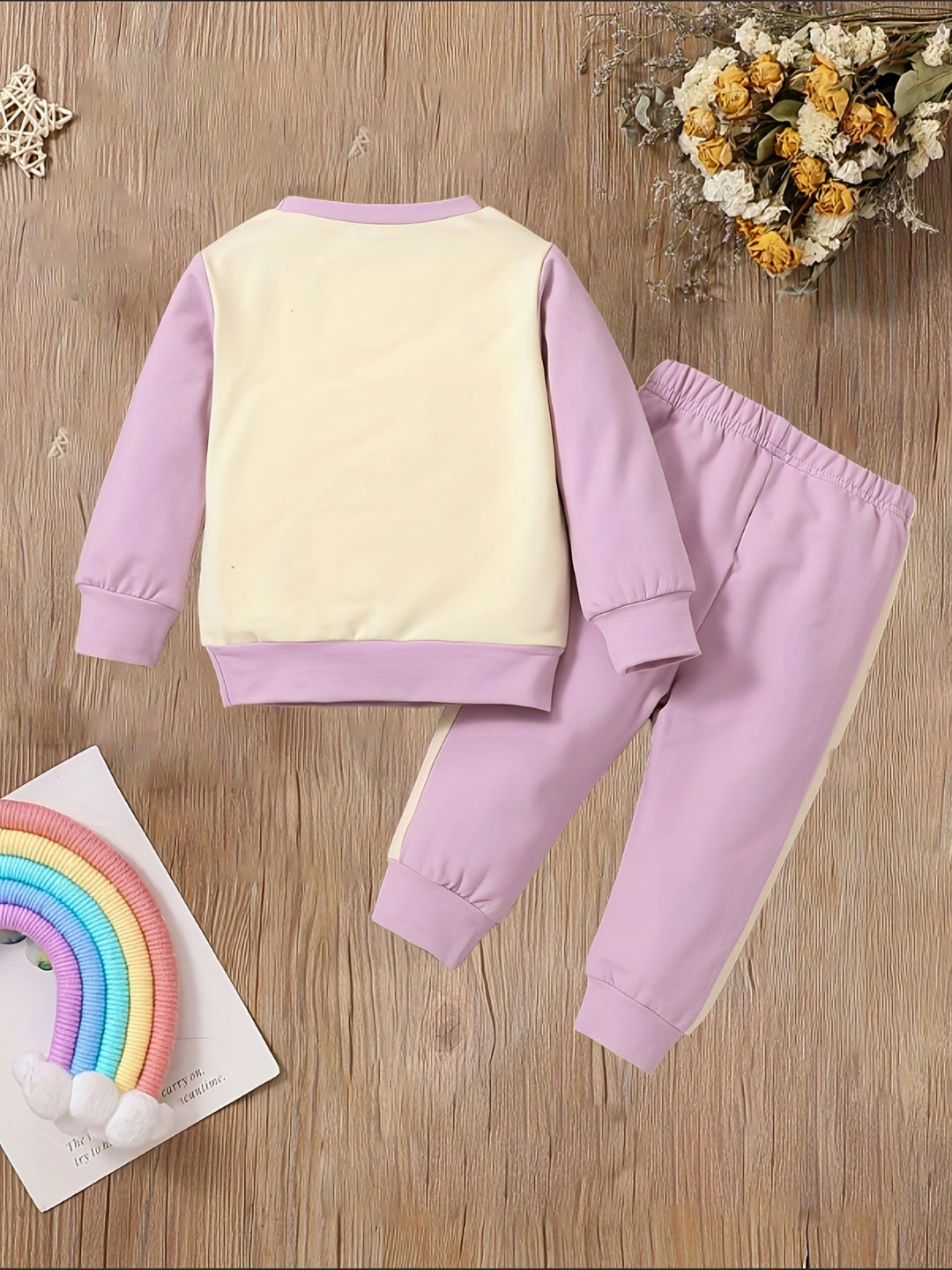 Purple Round Neck Long Sleeves Pure Cotton Top & Trousers Set