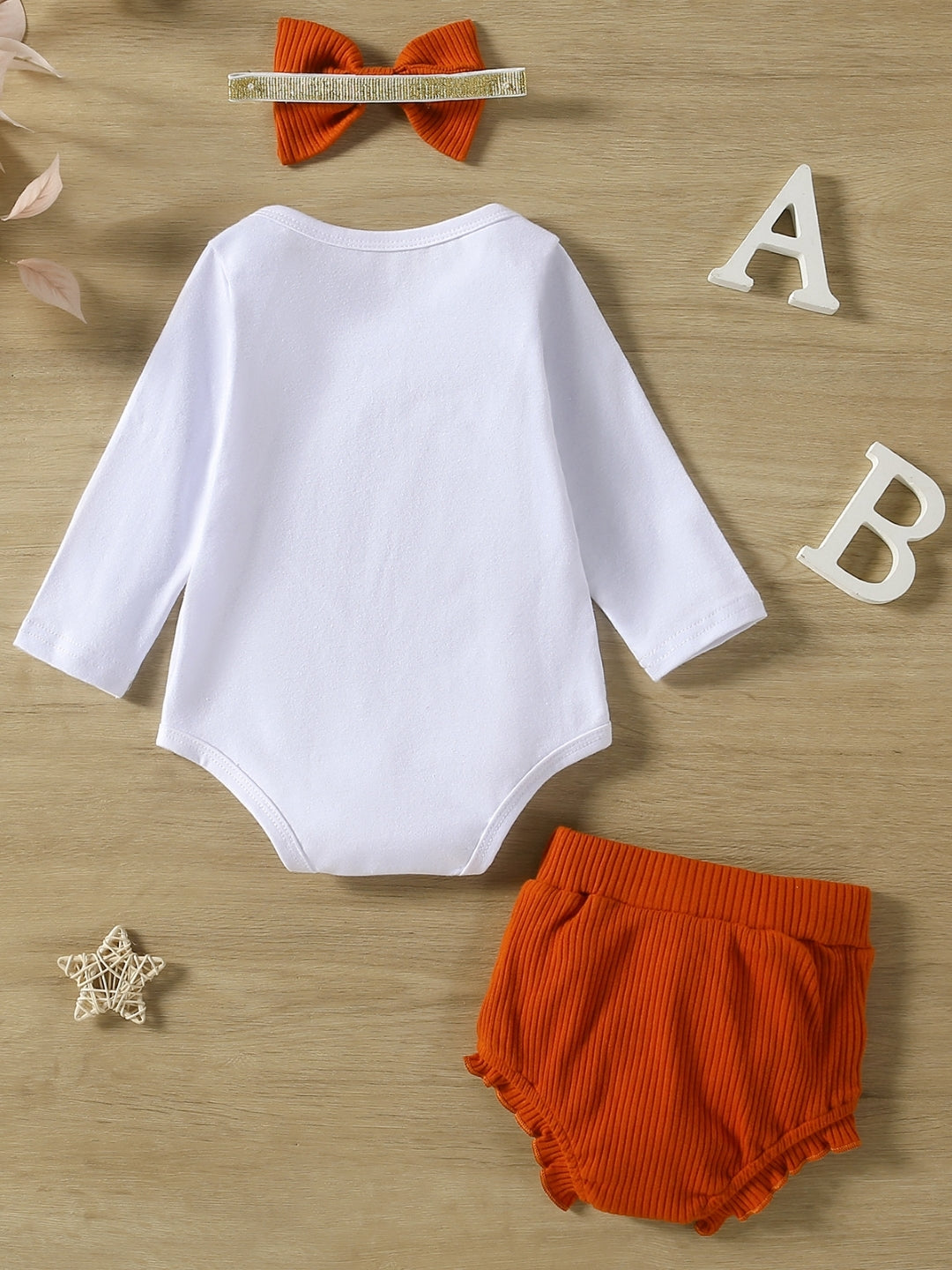 Orange Round Neck Long Sleeves Pure Cotton Top & Shorts Set