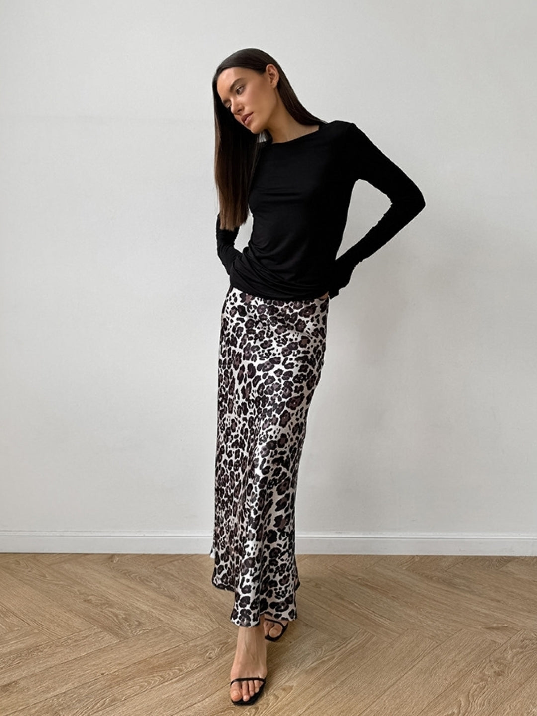 Brown Printed Maxi Polyester Skirt