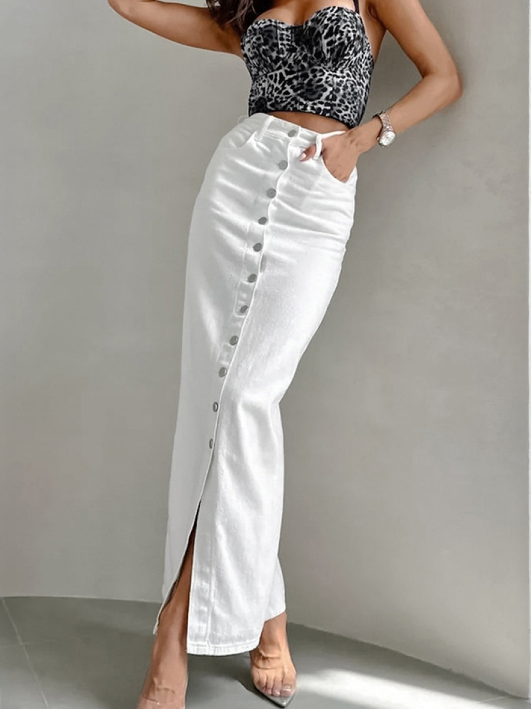 White Solid Maxi Pure Cotton Skirt