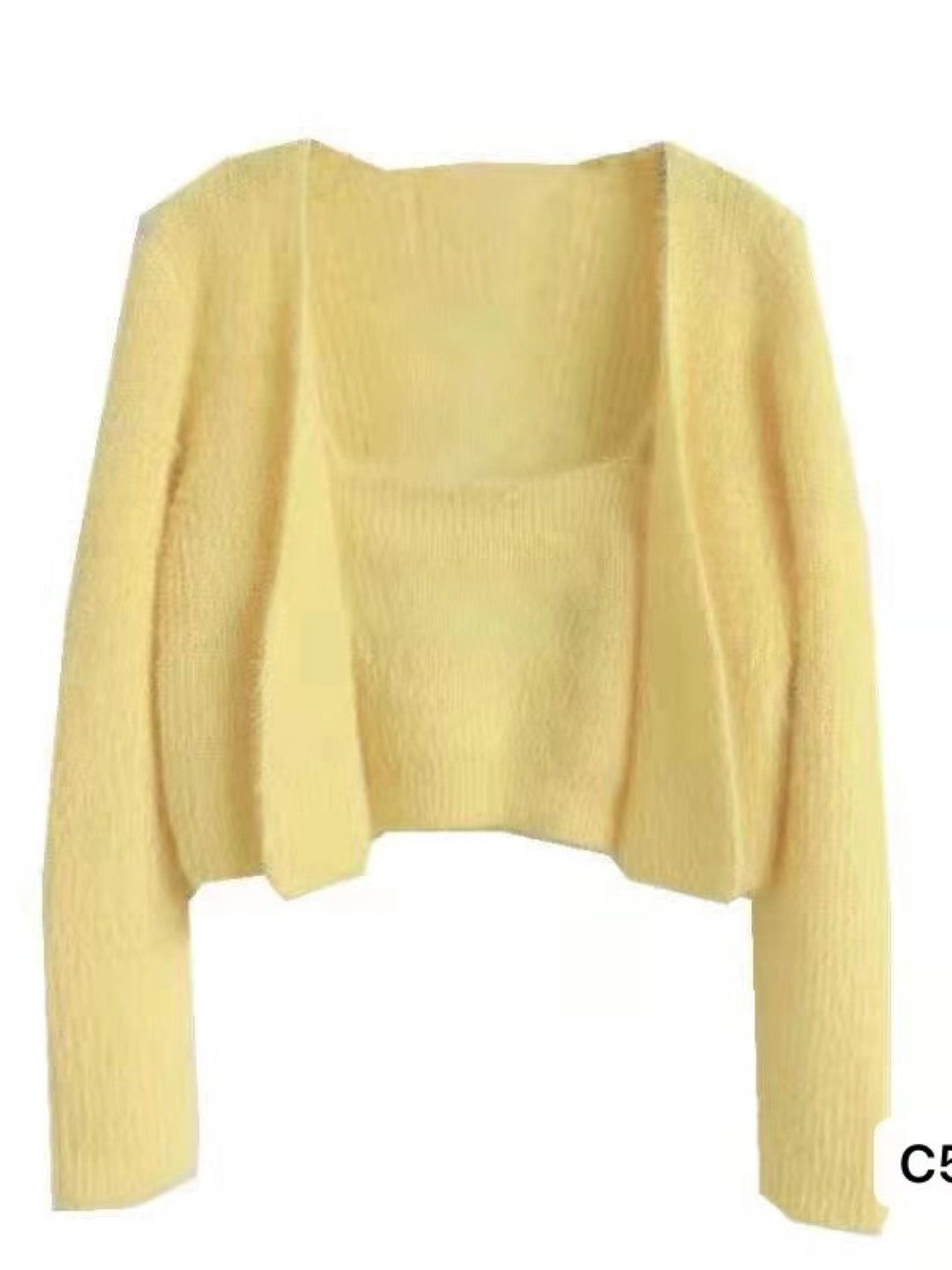 Yellow Nylon Shoulder Straps Long Sleeves Solid Top