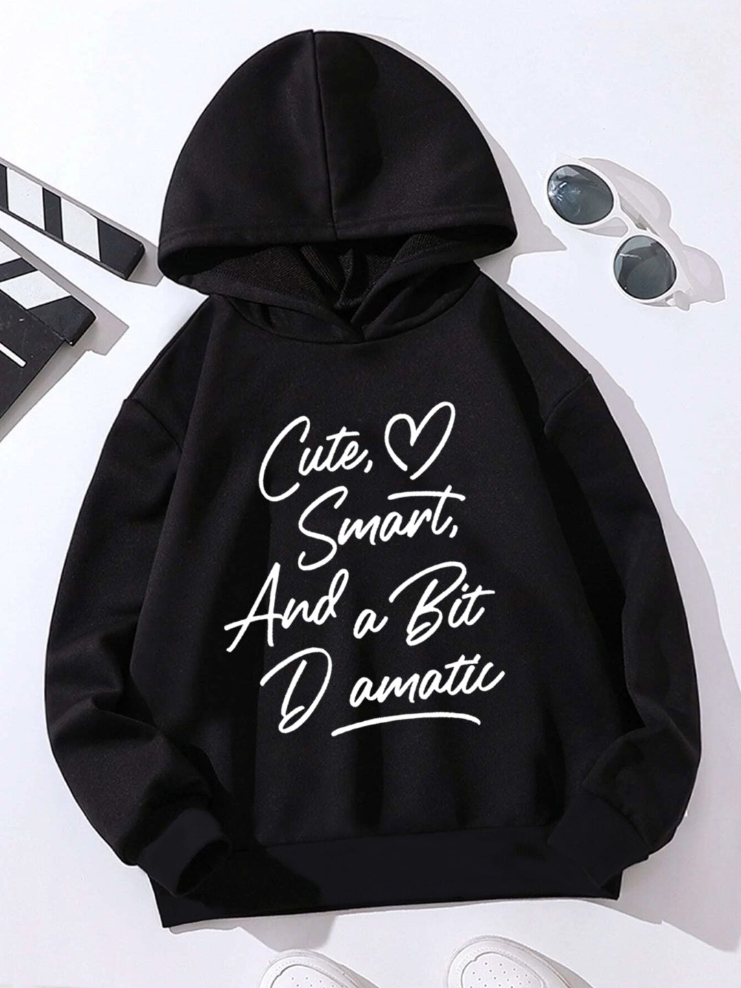 Black Graphics Printed Long Sleeves Polyester Hoodie