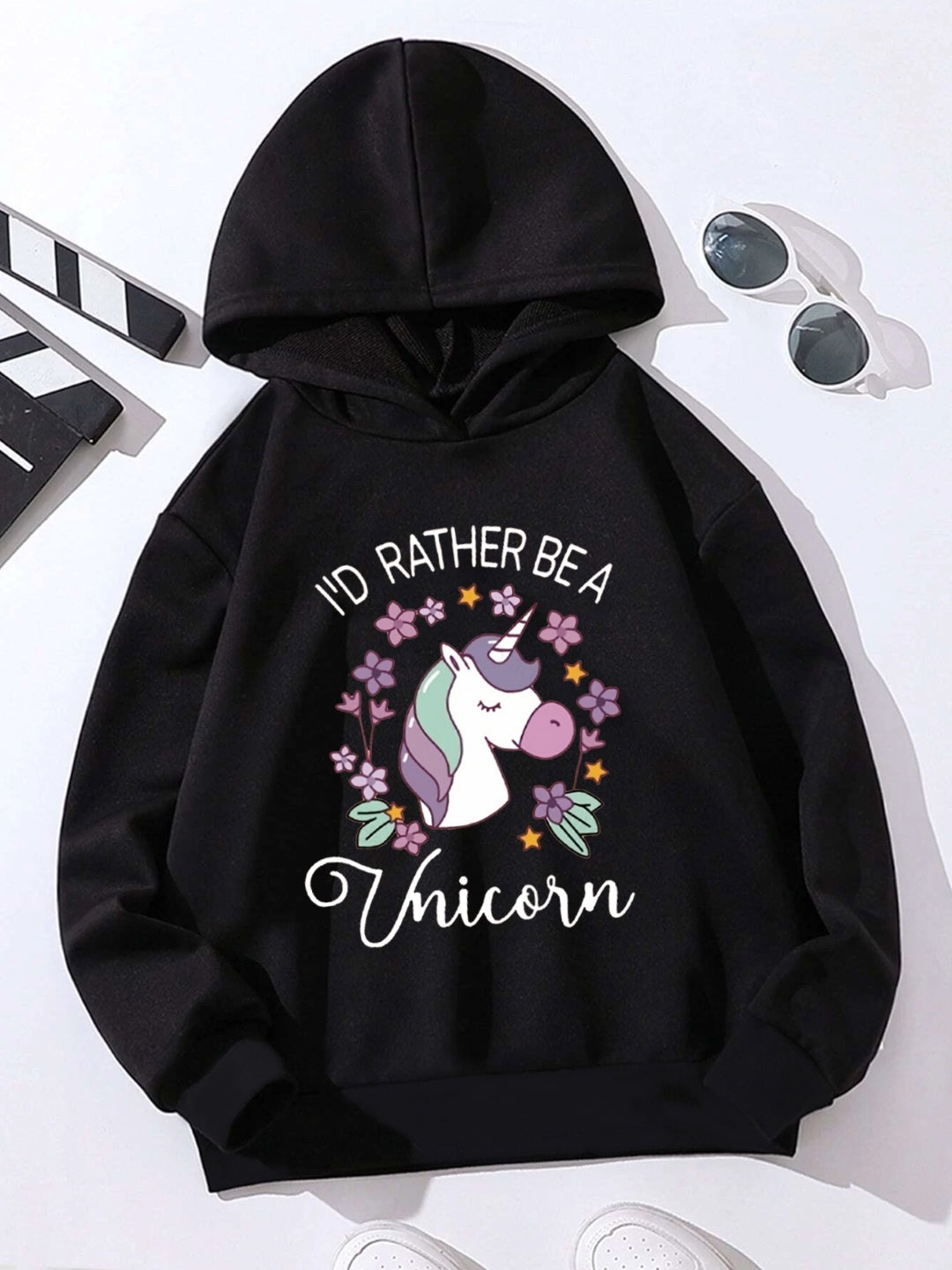 Black Graphics Printed Long Sleeves Polyester Hoodie