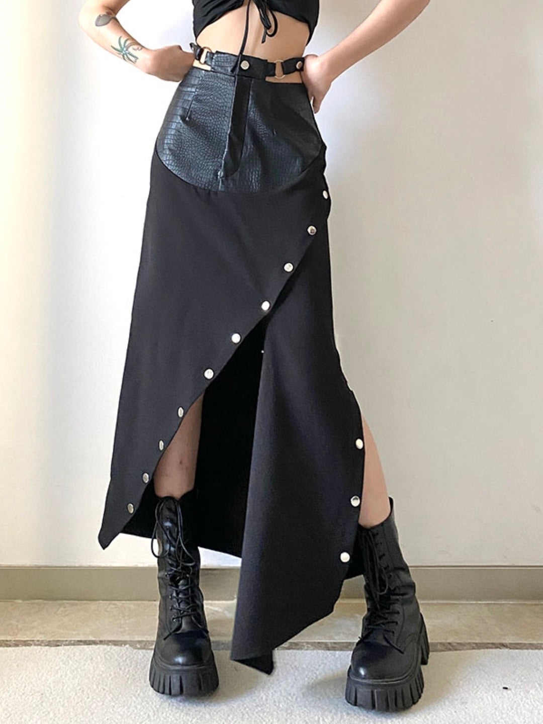 Black Straight Maxi Casual Cotton Solid Skirt