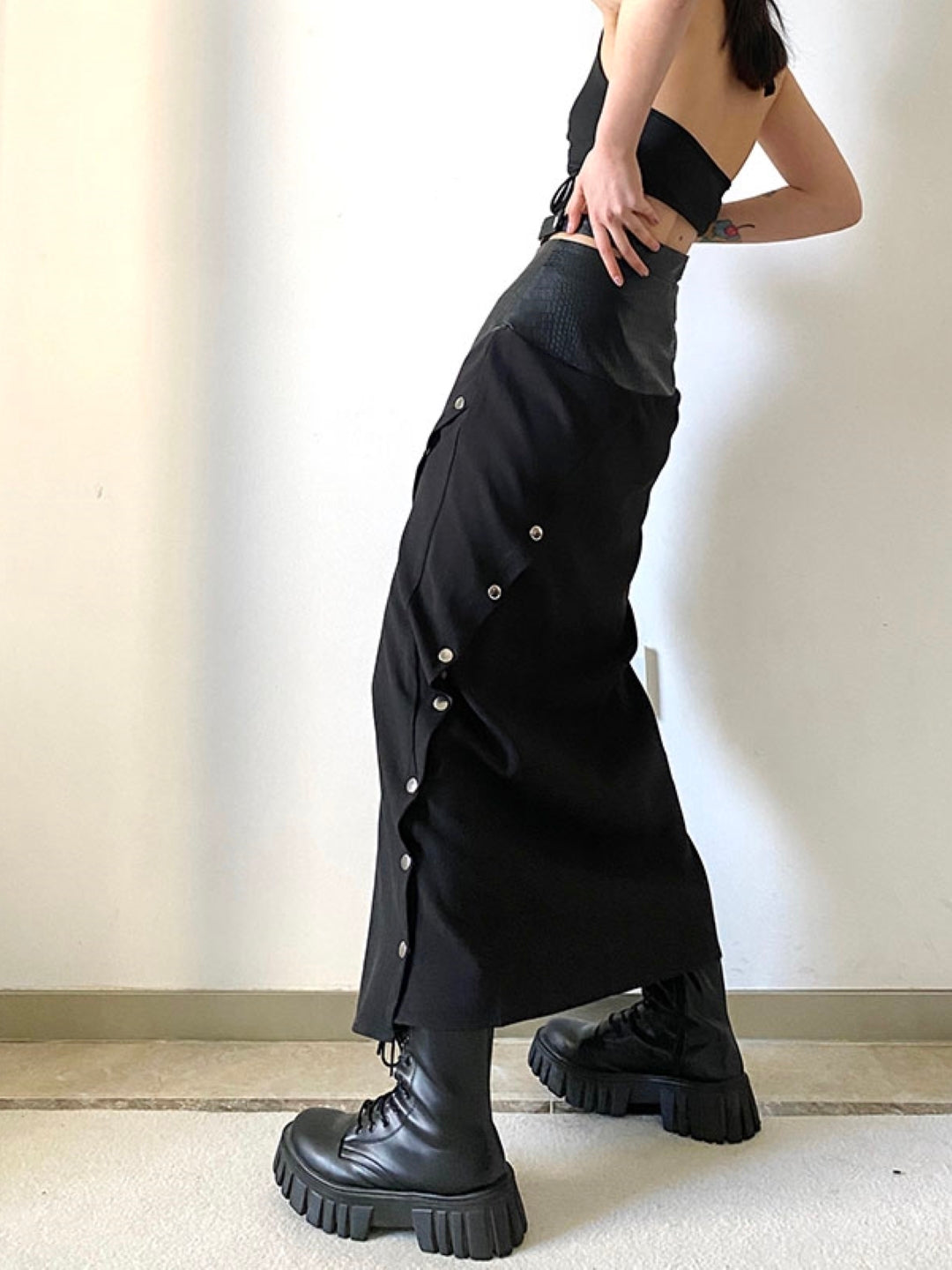 Black Straight Maxi Casual Cotton Solid Skirt