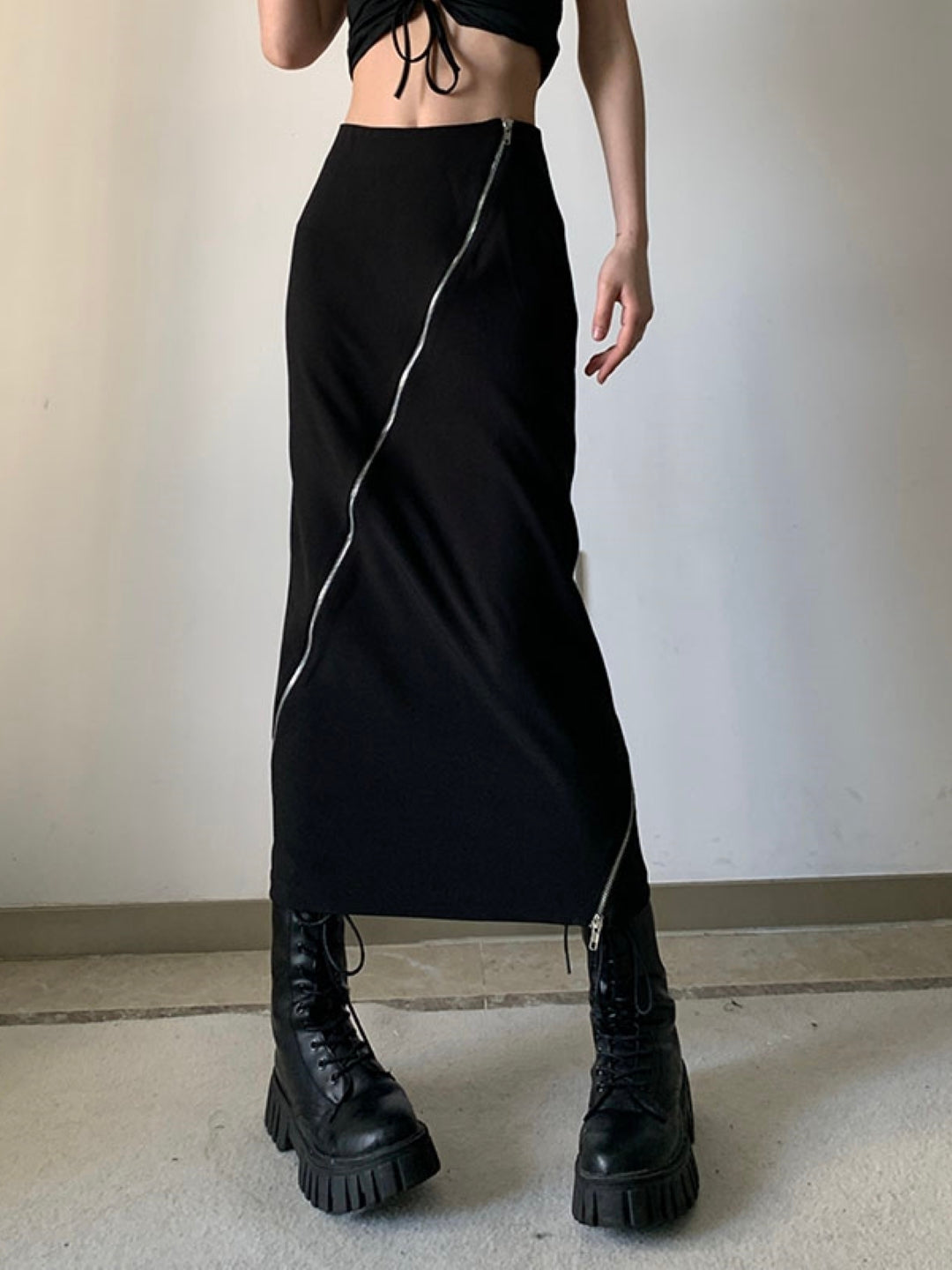 Black Straight Maxi Casual Polyester Solid Skirt