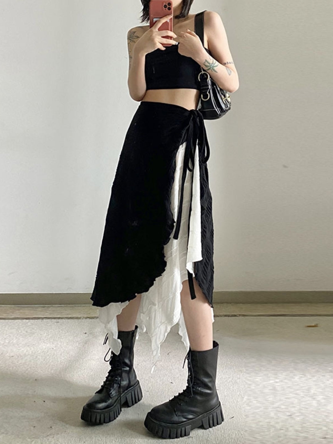 Black Flared Maxi Casual Cotton Solid Skirt