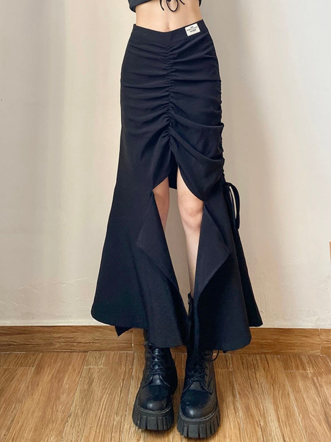 Black Flared Maxi Casual Polyester Solid Skirt