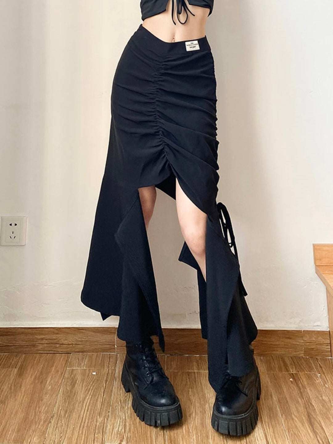 Black Flared Maxi Casual Polyester Solid Skirt