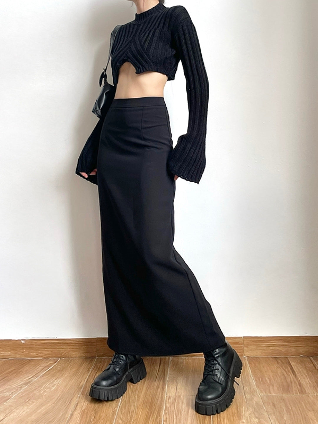 Black Straight Maxi Casual Polyester Solid Skirt