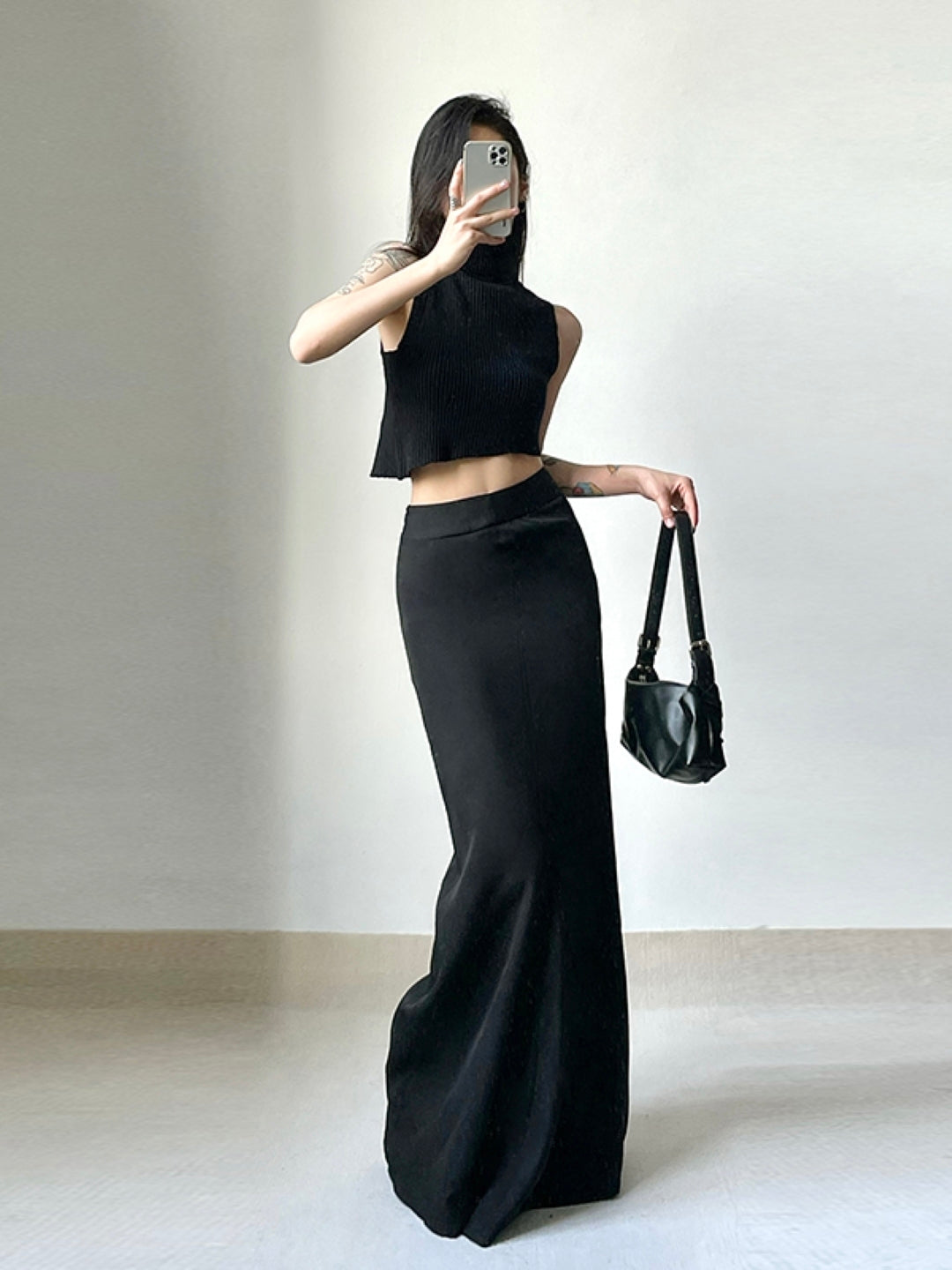 Black Straight Maxi Casual Polyester Solid Skirt