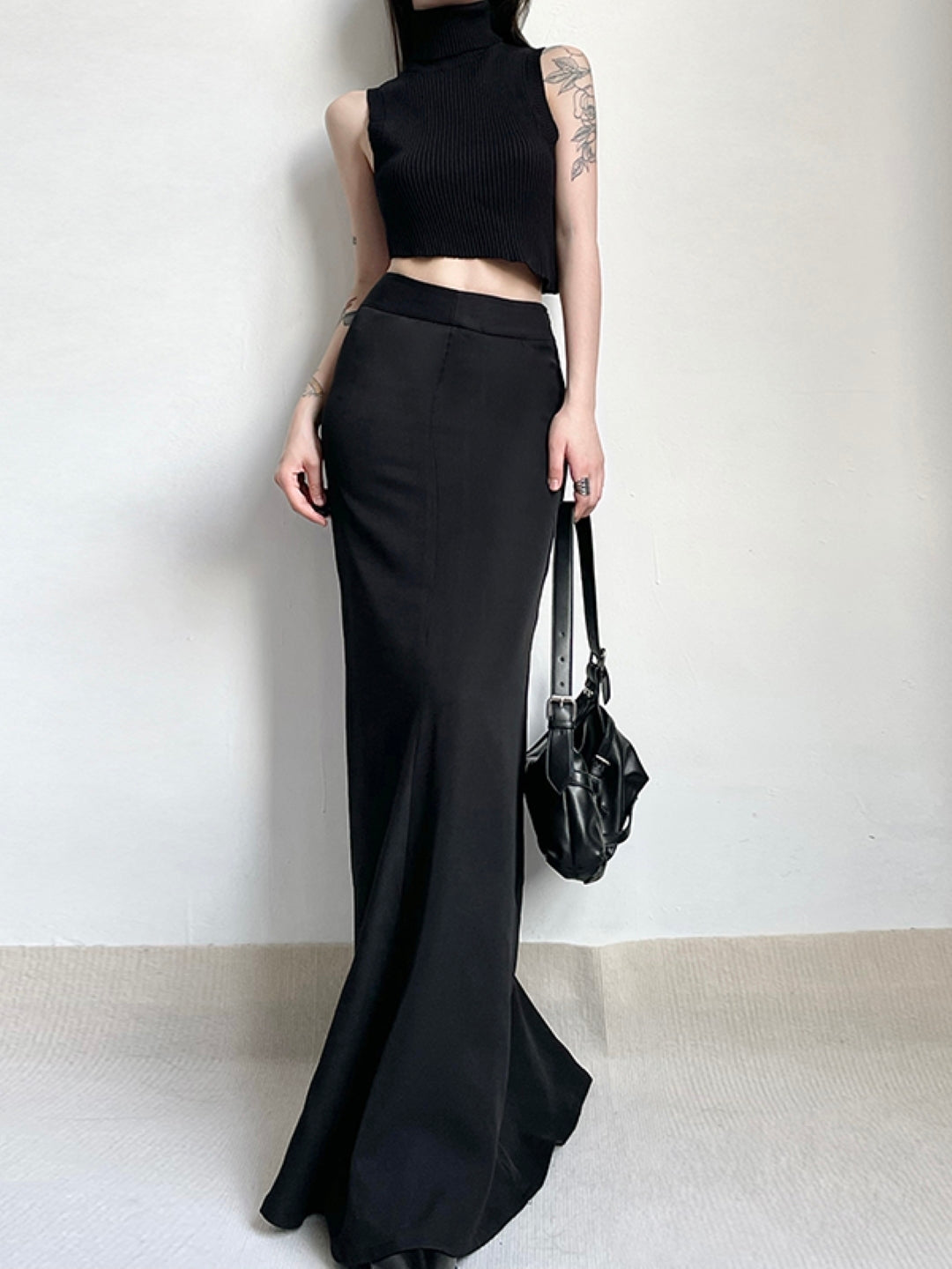 Black Straight Maxi Casual Polyester Solid Skirt