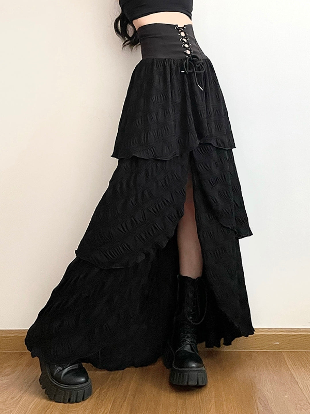 Black Flared Maxi Casual Polyester Solid Skirt