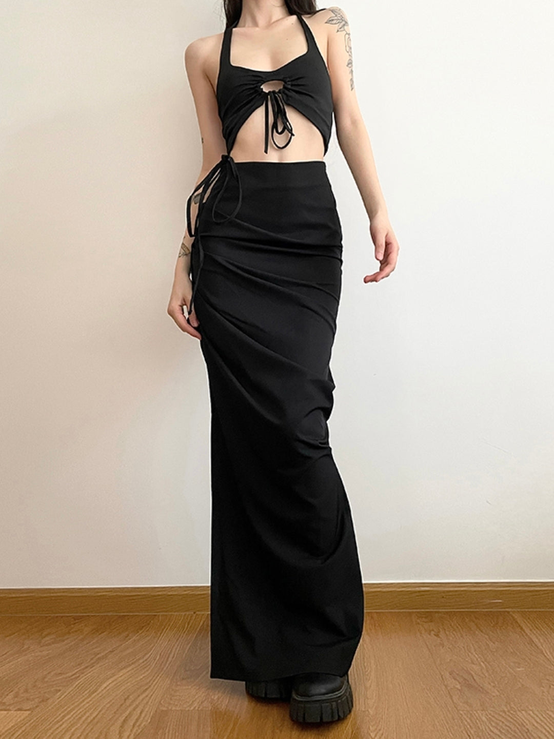 Black Straight Maxi Casual Polyester Solid Skirt