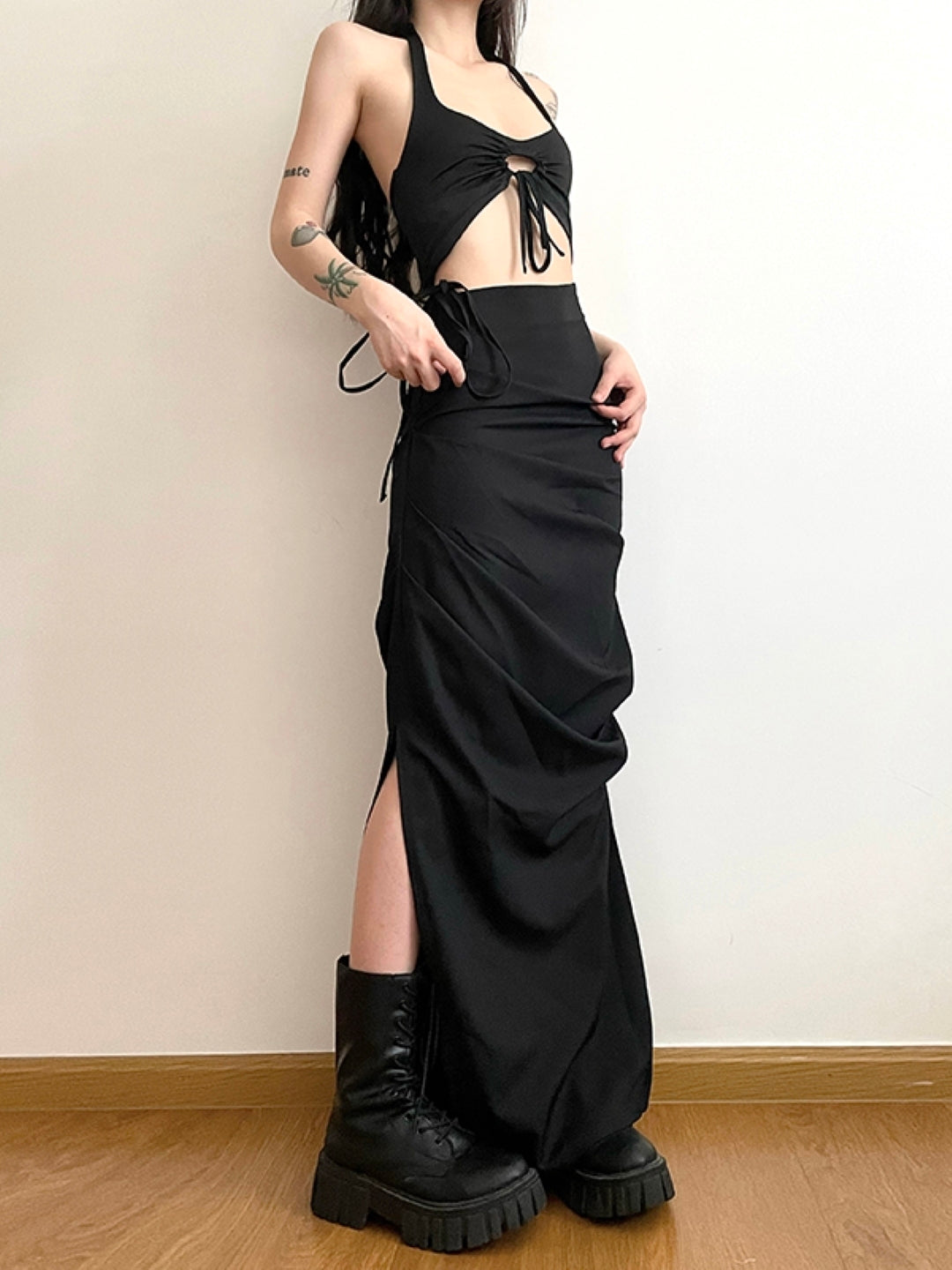 Black Straight Maxi Casual Polyester Solid Skirt