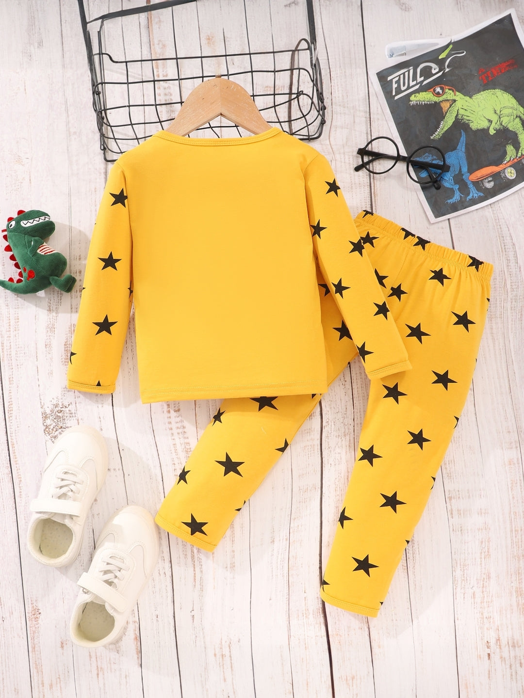 Yellow Round Neck Printed Long Sleeves Top & Trouser Set