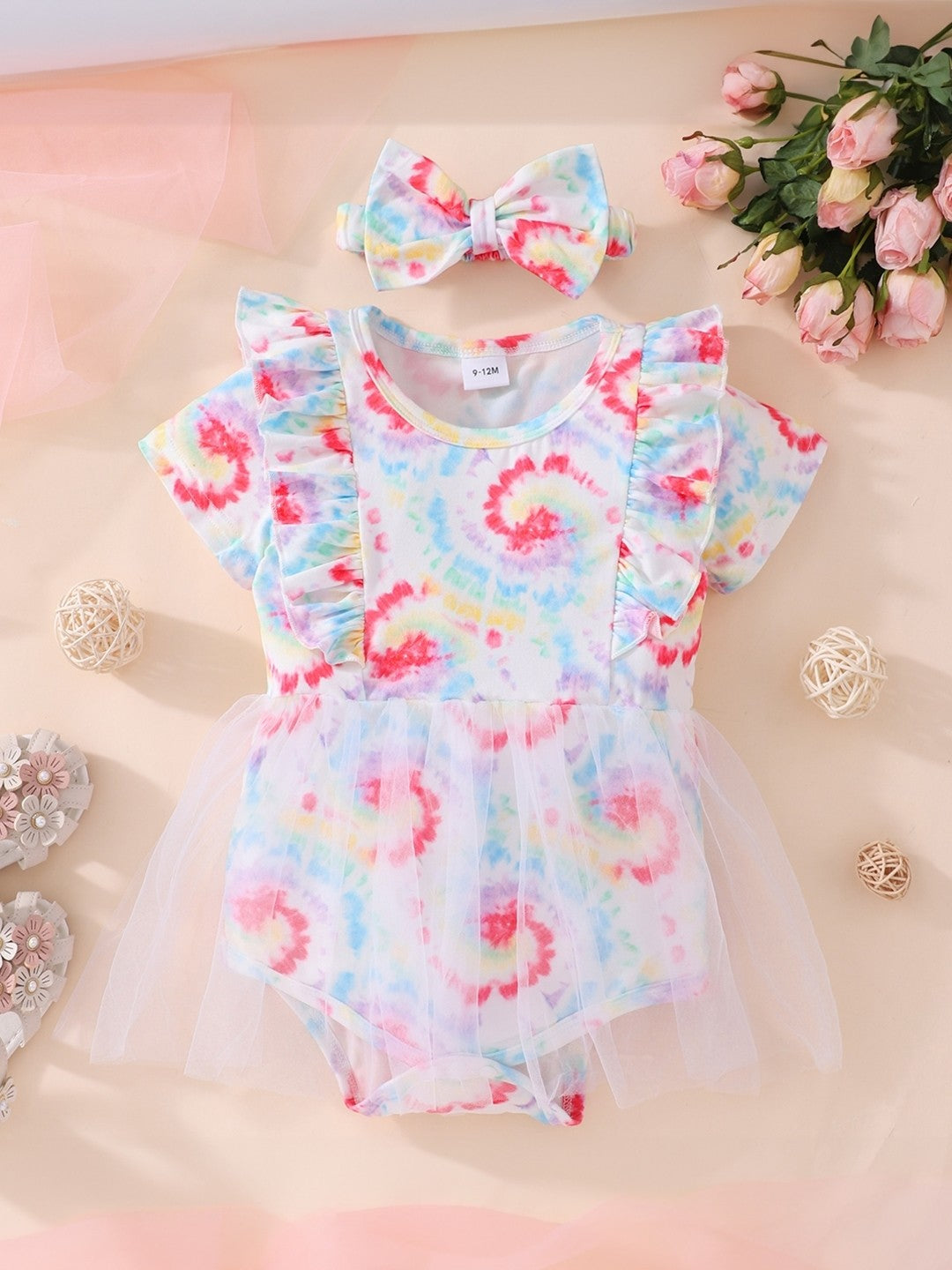 White Round Neck Printed Short Sleeves Above Knee Polyester Dress