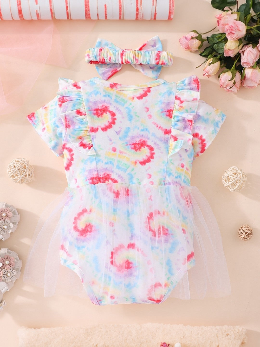 White Round Neck Printed Short Sleeves Above Knee Polyester Dress