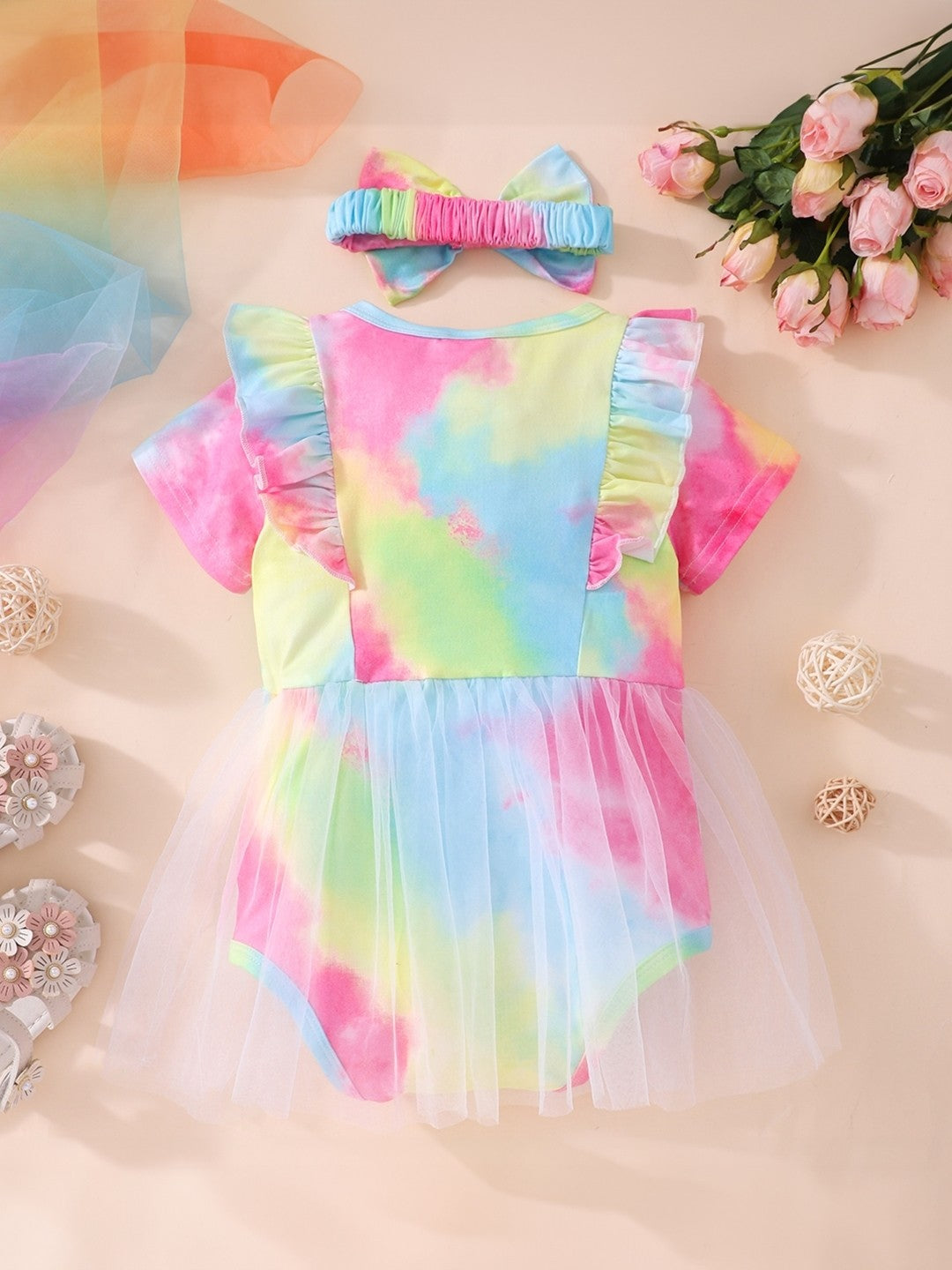 Multi Round Neck Printed Short Sleeves Above Knee Polyester Dress