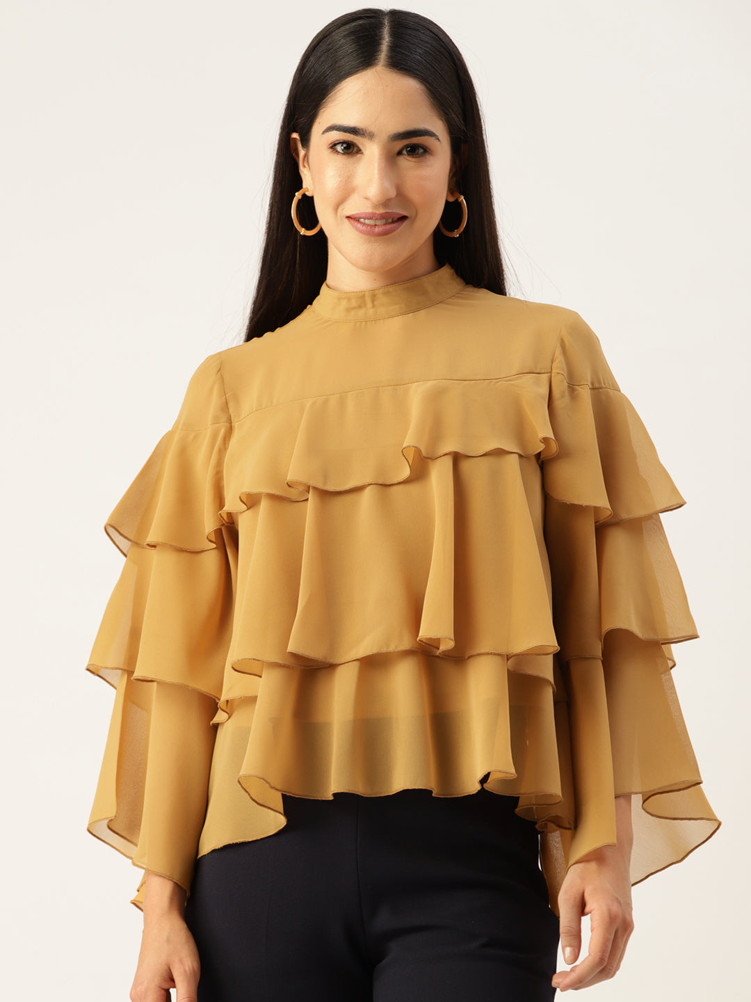 Women Yellow Layered Georgette Top