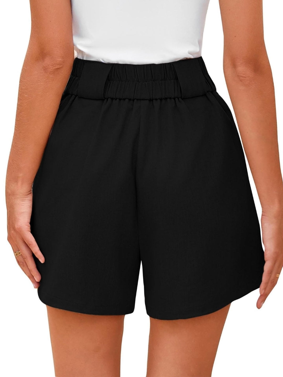Black Solid Regular Fit Above Knee Polyester Shorts