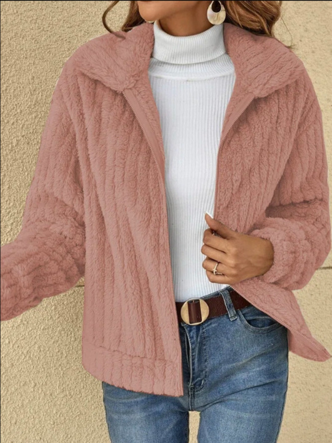 Pink Shirt Collar Solid Long Sleeves Polyester Top