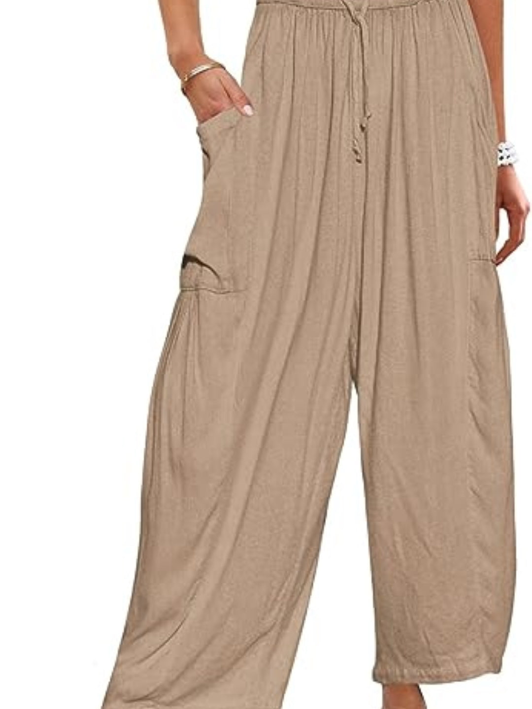 Khaki Solid Regular Fit Polyester Trouser