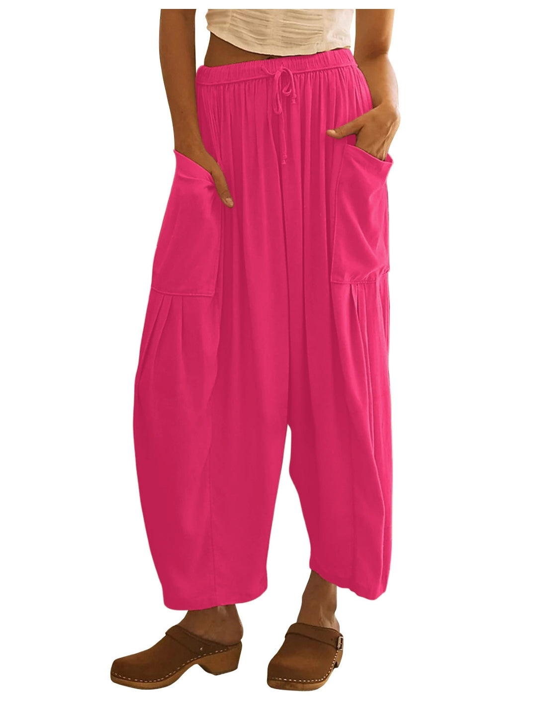 Pink Solid Regular Fit Polyester Trouser