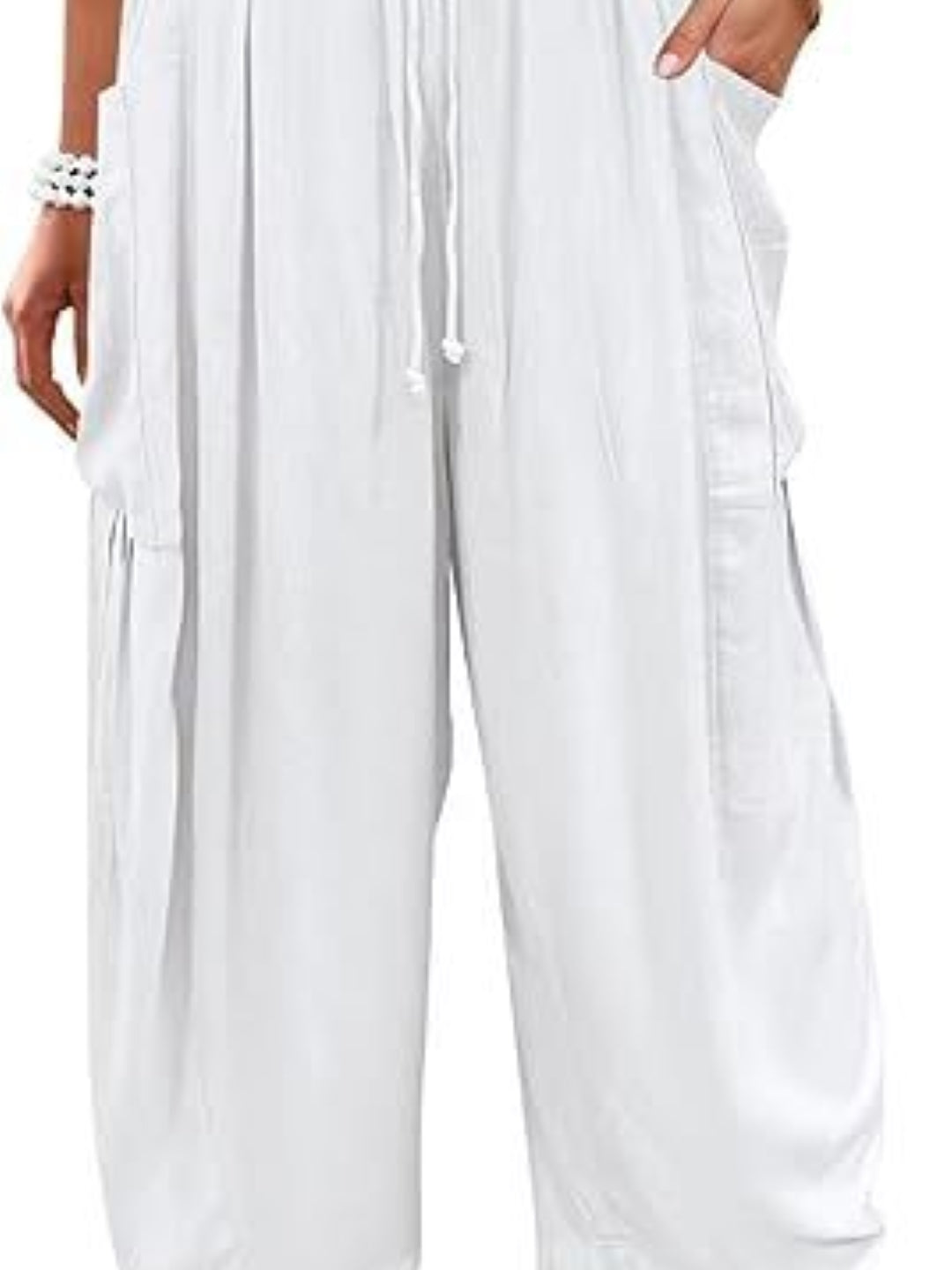 White Solid Regular Fit Polyester Trouser