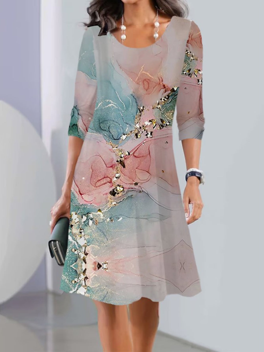 Purple Draped Dress with Beaded Sleeves