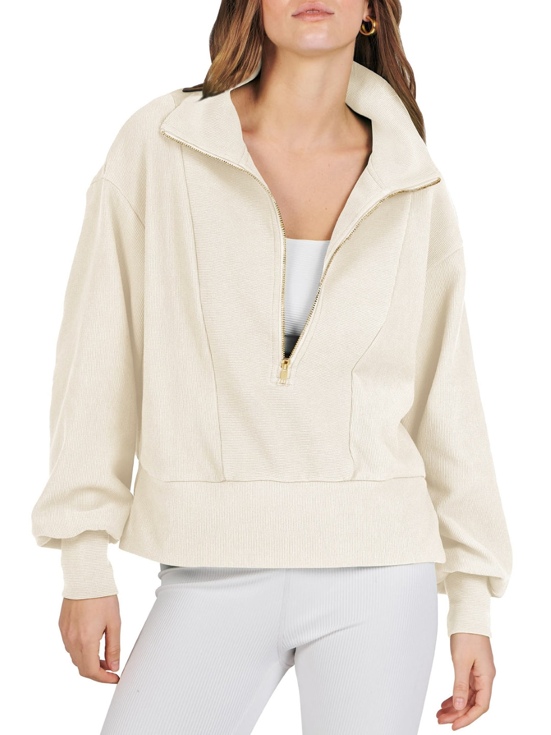 Khaki Shirt Collar Solid Long Sleeves Polyester Top