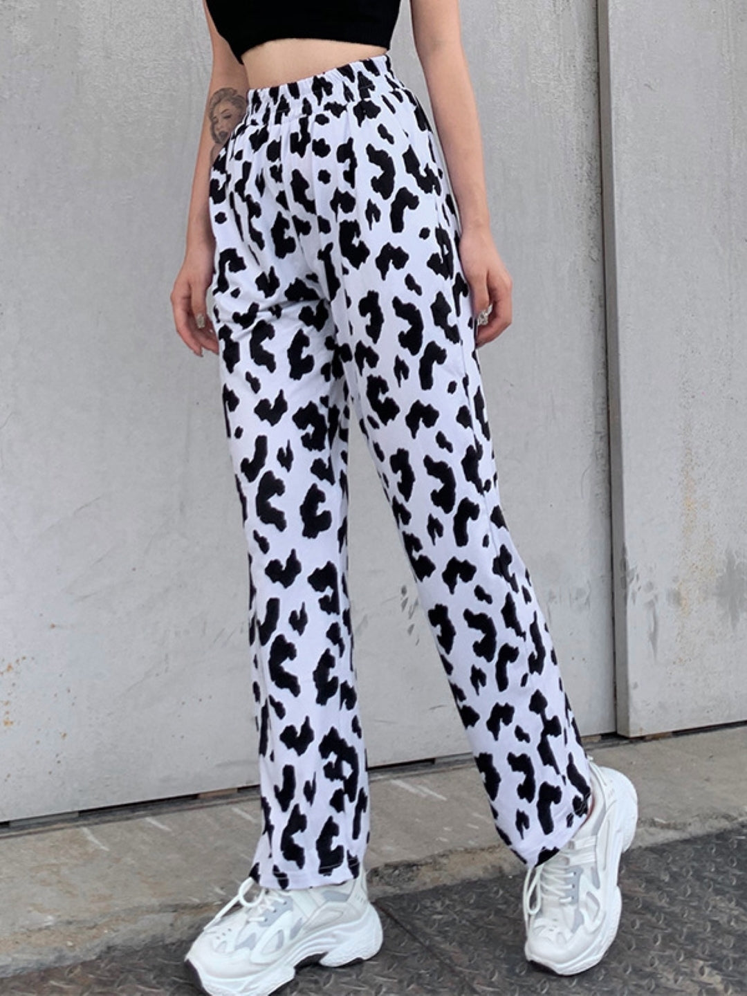 Black White Printed Regular Fit Polyester Trouser