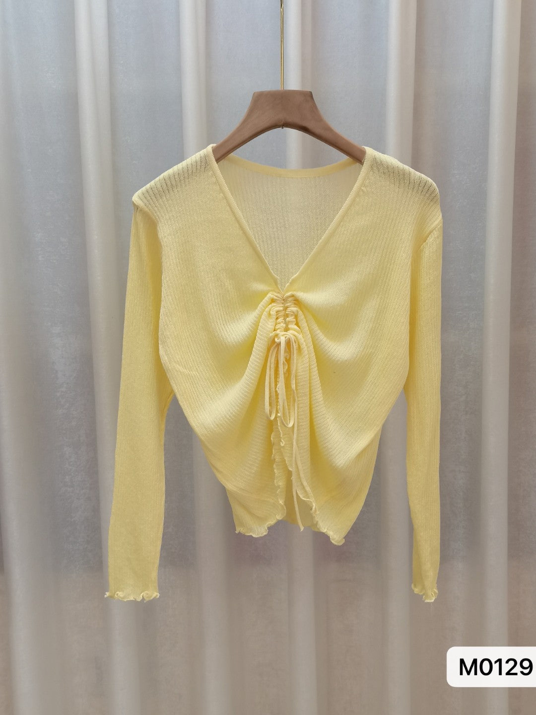 Yellow V-Neck Long Sleeves Solid Top